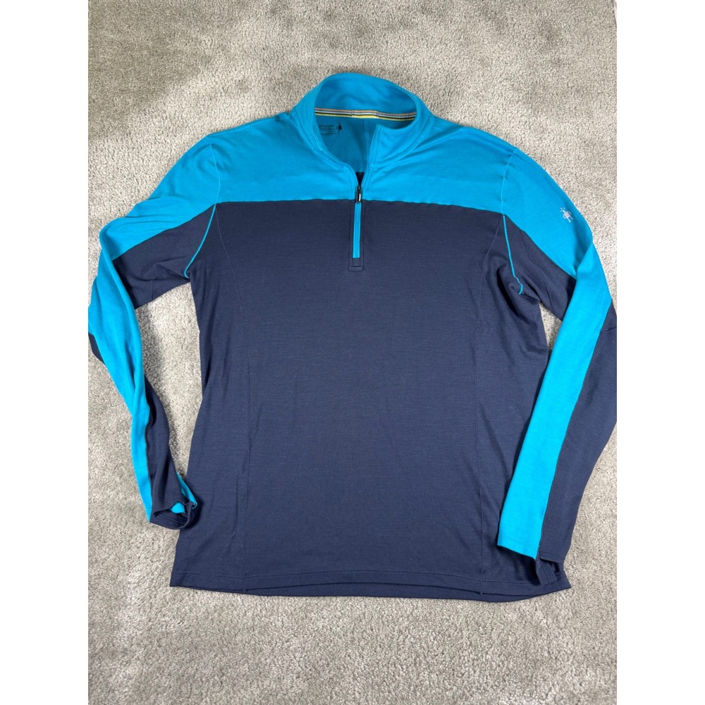 Smartwool Merino Sport 250 Mens XL Blue Colorblock 1/4 Zip Base Layer Top